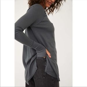 NWTGS FP Long Sleeve Waffle Knit Oversized Snowy Thermal Tunic / Tee Top in Blue